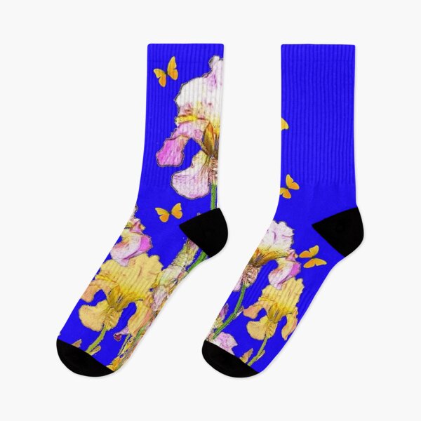 Item preview,  YELLOW BUTTERFLIES GOLDEN PINK IRIS GARDEN BLUE ART designed and sold by sharlesart.