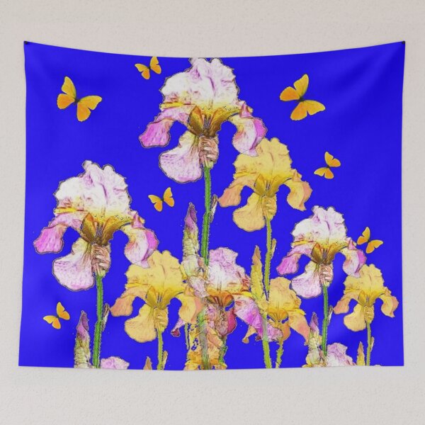 Item preview,  YELLOW BUTTERFLIES GOLDEN PINK IRIS GARDEN BLUE ART designed and sold by sharlesart.