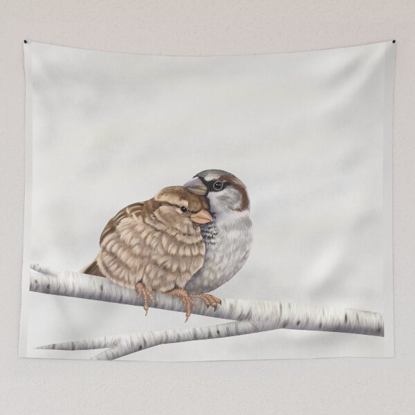 Item preview, House sparrows on a birch branch designed and sold by Mehu.