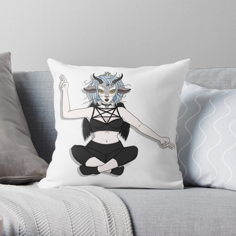  Cute Goth Gifts for Women Hail Satan Cartoon Style Pose Throw  Pillow, 16x16, Multicolor : Home & Kitchen