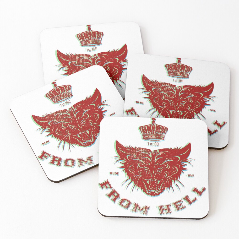 Pussy From Hell - stencil - offset Red Coasters (Set of 4)