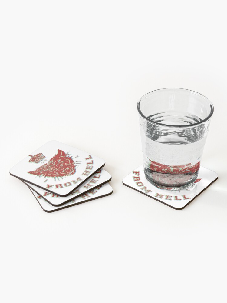 Alternate view of Pussy From Hell - stencil - offset Red Coasters (Set of 4)