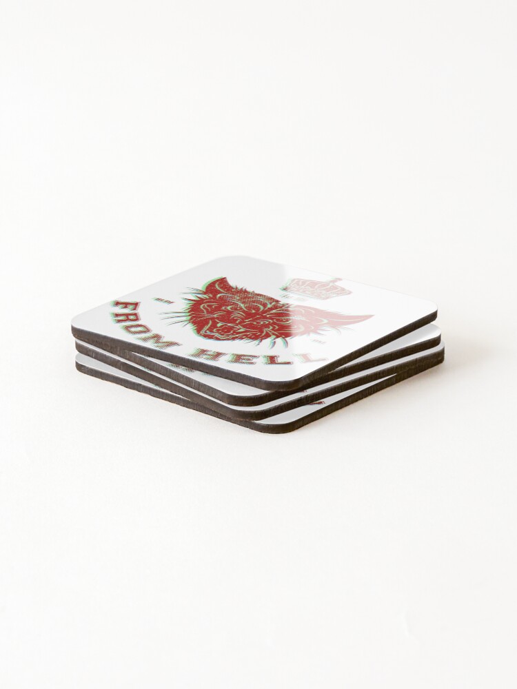 Alternate view of Pussy From Hell - stencil - offset Red Coasters (Set of 4)