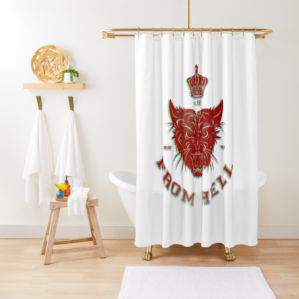 Pussy From Hell - stencil - offset Red Shower Curtain