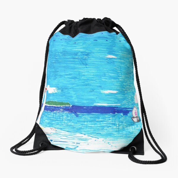 Summer Sea View Drawstring Bag