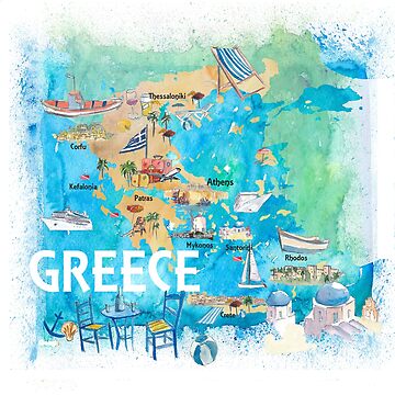 Artwork thumbnail, Greece Illustrated Travel Map with Landmarks and Highlights by artshop77
