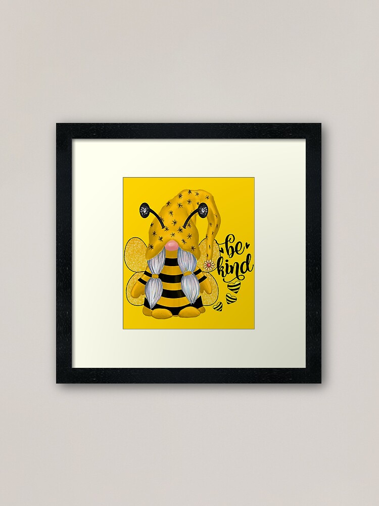 Download Bee Kind Gnome Framed Art Print By Badaudesign Redbubble