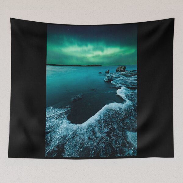 Item preview, Ice on the lake shore and northern lights landscape designed and sold by Juhku.