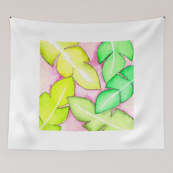 Item preview, Watercolor Tropical Banana Leaves with a Hot Pink Background designed and sold by VancheffyArt.