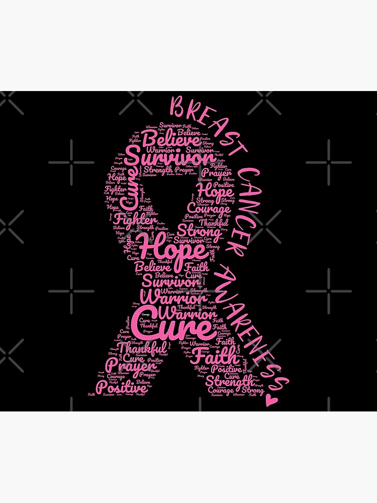 Breast Cancer Ribbons and Encouraging Words of Hope Pink Cotton Fabric