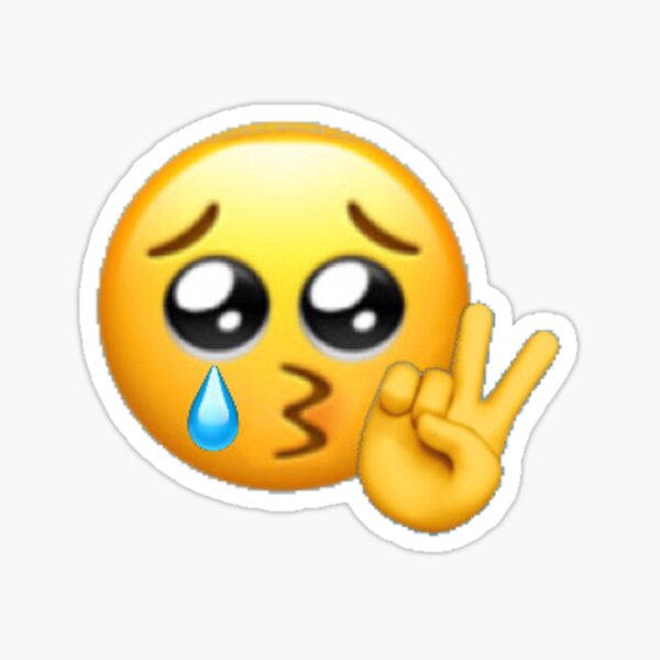 teary eyed peace sign emoji\