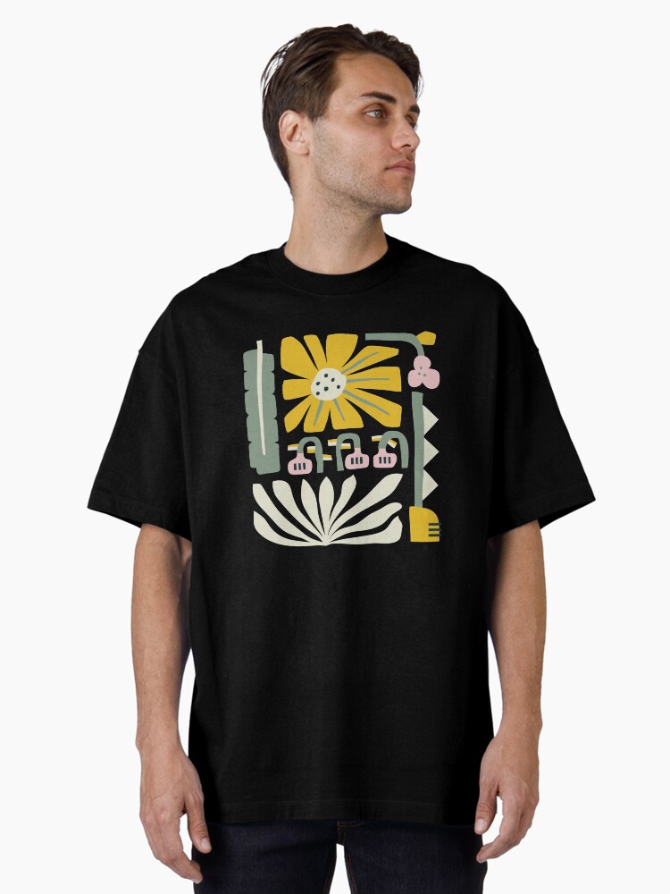 Thumbnail 2 of 7, Oversized T-Shirt, Fun abstract flower garden - yellow and green designed and sold by tinytenacious.