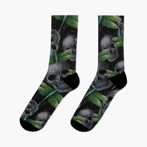 Item preview, Skulls and green dragonflies designed and sold by BlueMothShop.