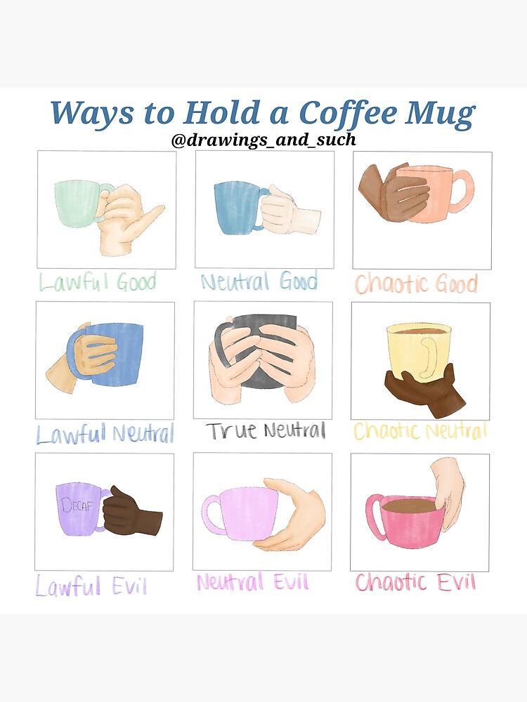 ways-to-hold-a-mug-alignment-chart-art-print-by-chrissyh37-redbubble