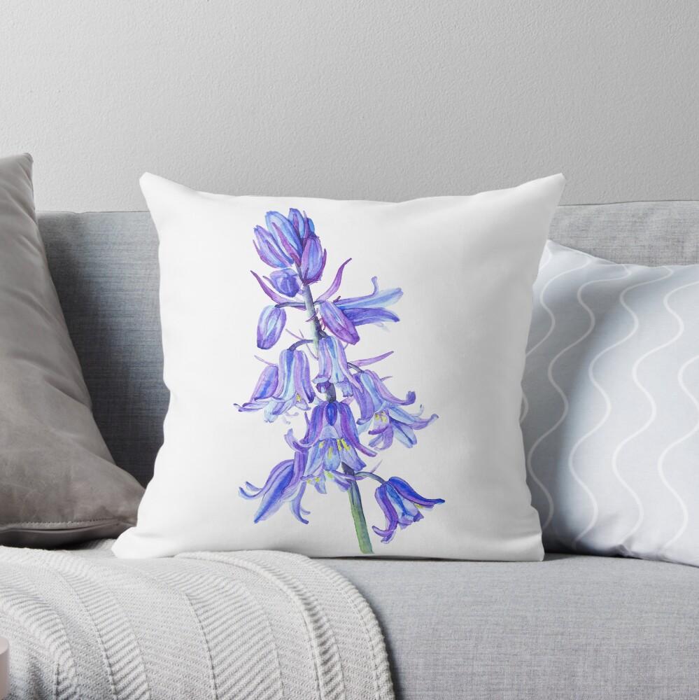 Bluebell flowers watercolour Throw Pillow