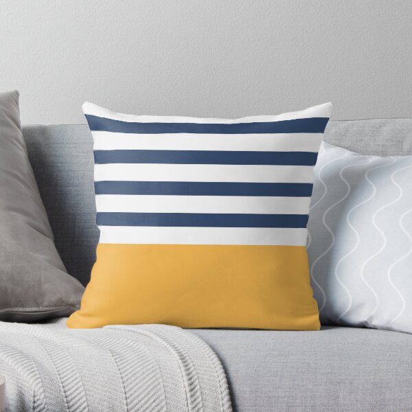 Blue and white stripes with yellow Throw Pillow