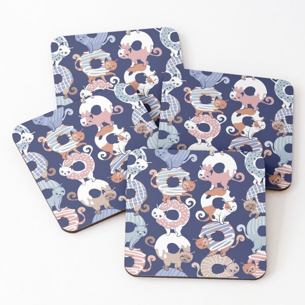 Item preview, Cats Donut Care // blue background blush pink, blue and brown sweet kitties designed and sold by SelmaCardoso.