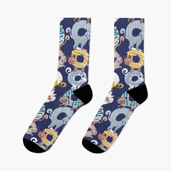 Item preview, Cats Donut Care // blue background goldenrod yellow mustard, teal pastel blue and brown sweet kitties designed and sold by SelmaCardoso.