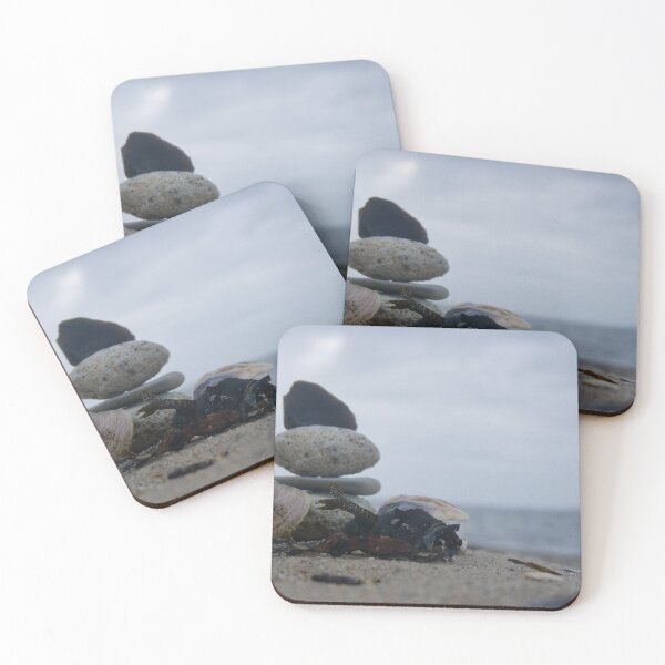 Closeup stone stacking on the beach Coasters (Set of 4)