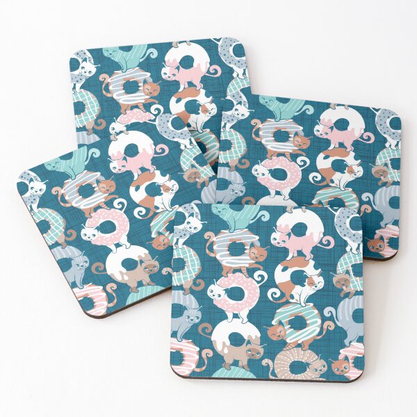 Item preview, Cats Donut Care // teal background with slight linen texture pastel pink, blue, mint and brown sweet kitties designed and sold by SelmaCardoso.
