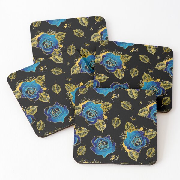 Item preview, Blue roses and gold leaves designed and sold by Jelena Slijepcevic.