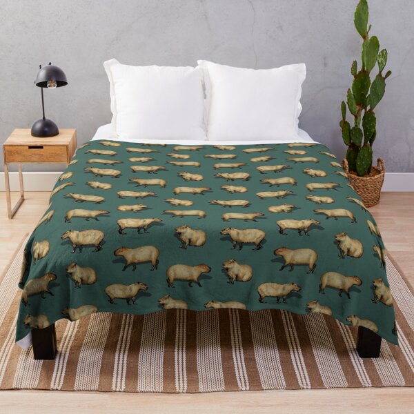 Vista previa del artículo con la obra «Lindo patrón de capibara: roedores gigantes sobre fondo verde azulado oscuro», diseñado y vendido por somecallmebeth.