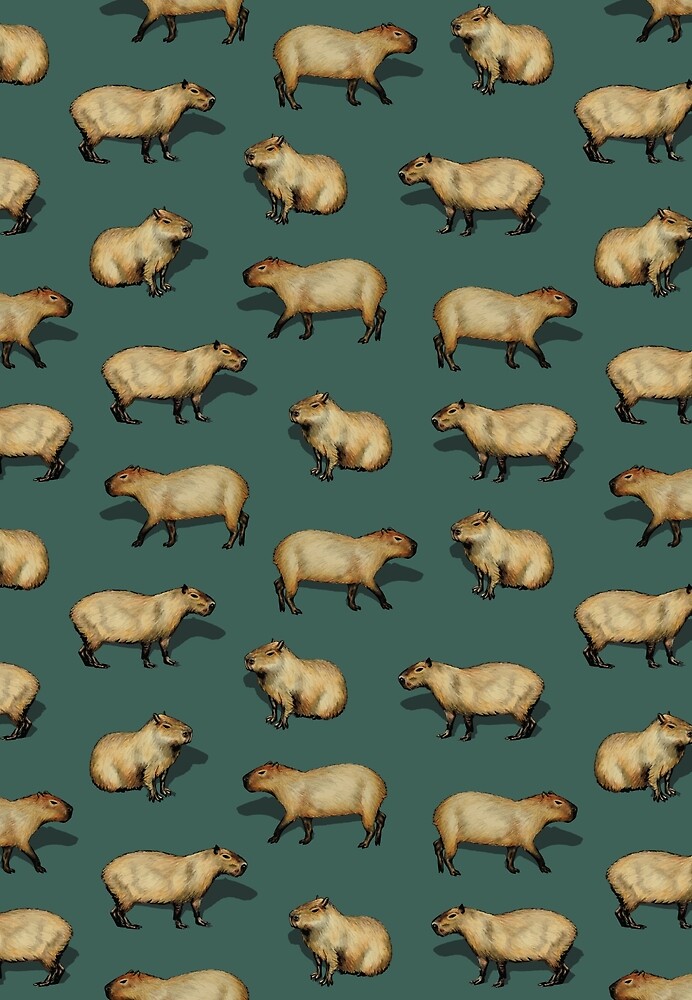 "Cute Capybara Pattern - Giant Rodents on Dark Teal" by somecallmebeth ...