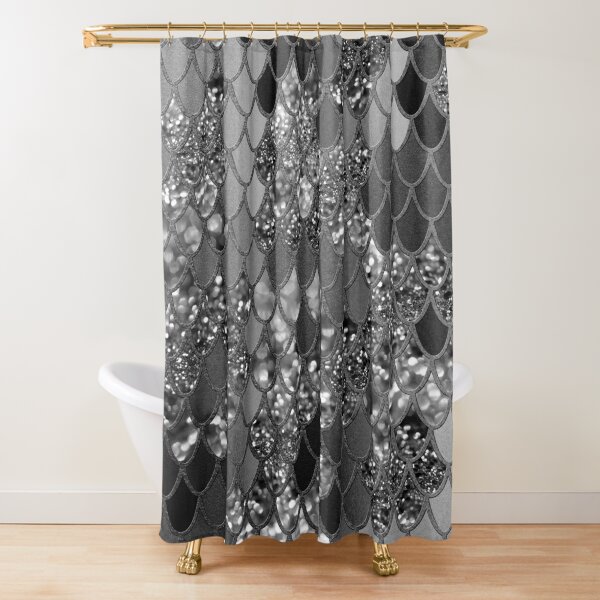 Silver Gray Grey Sequin Glam Shower Curtain Fabric Bathroom Hooks