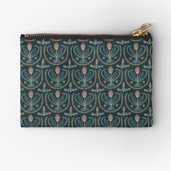 Lucile Flower Pattern Tiles Deep Green Zipper Pouch