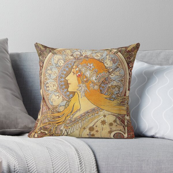 Alphonse Mucha Zodiac Art Nouveau Woman Throw Pillow
