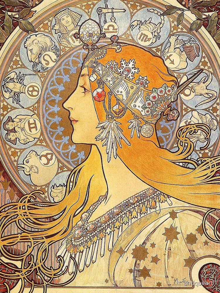 Alphonse Mucha Zodiac Art Nouveau Woman by antiqueart