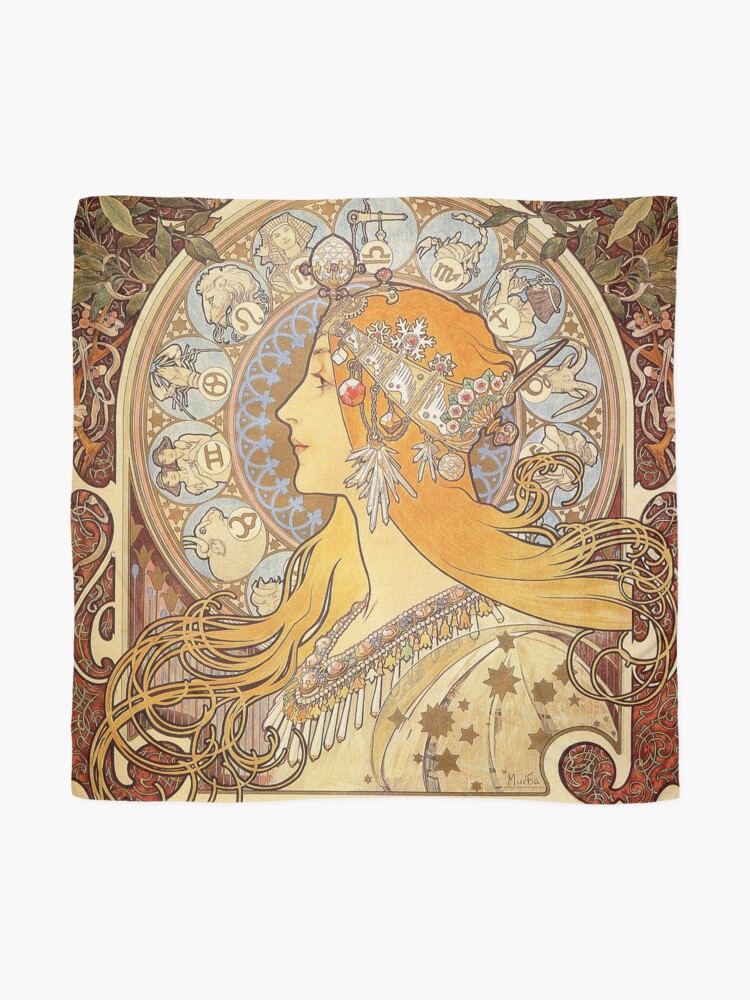 Alternate view of Alphonse Mucha Zodiac Art Nouveau Woman Scarf