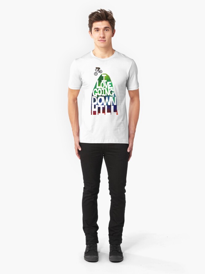 Alternate view of I Love Going Downhill (White) Slim Fit T-Shirt