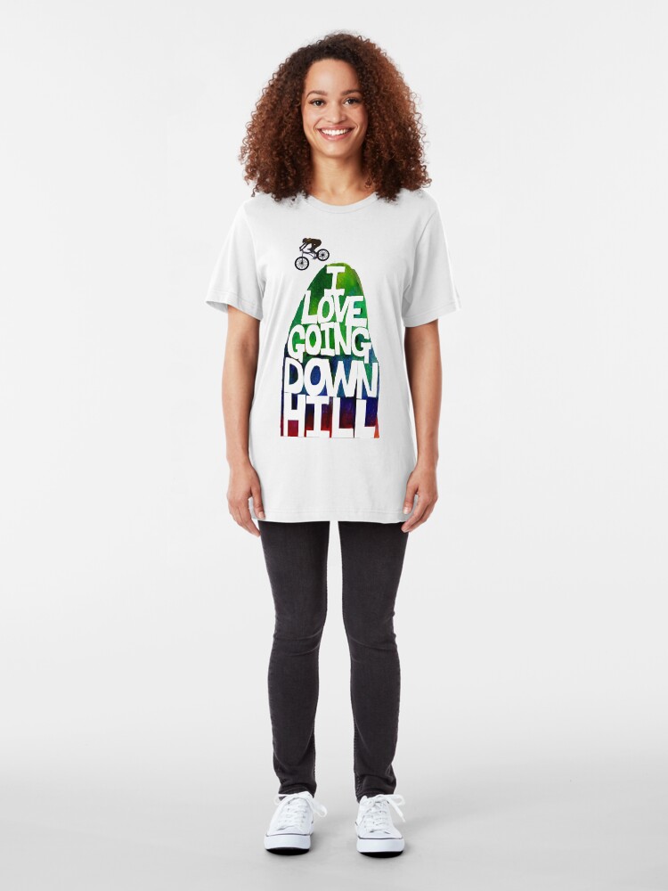 Alternate view of I Love Going Downhill (White) Slim Fit T-Shirt