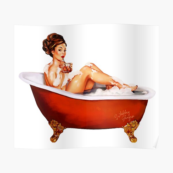 Bathtub Pinup Girl Enjoying A Drink Poster