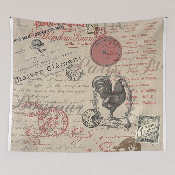 Item preview, Vintage French Handwriting Rooster Pink designed and sold by antiqueart.
