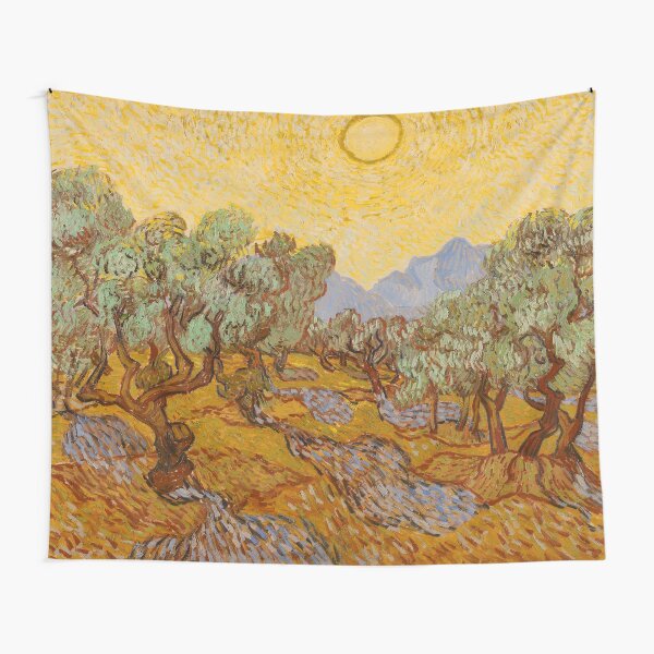 Vincent Van Gogh Olive Trees with Yellow Sky and Sun Tapestry