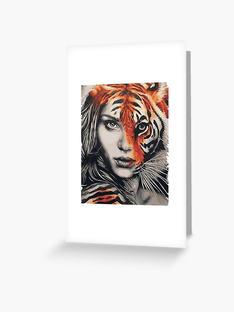 Lady ger Half Human Half Animal Beautiful Wildcat Greeting Card By Smartnet77 Redbubble