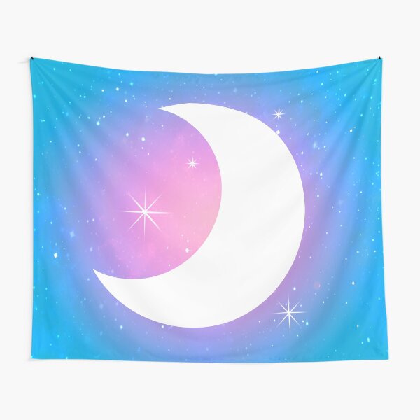 Pastel Crescent Moon with Stars Tapestry