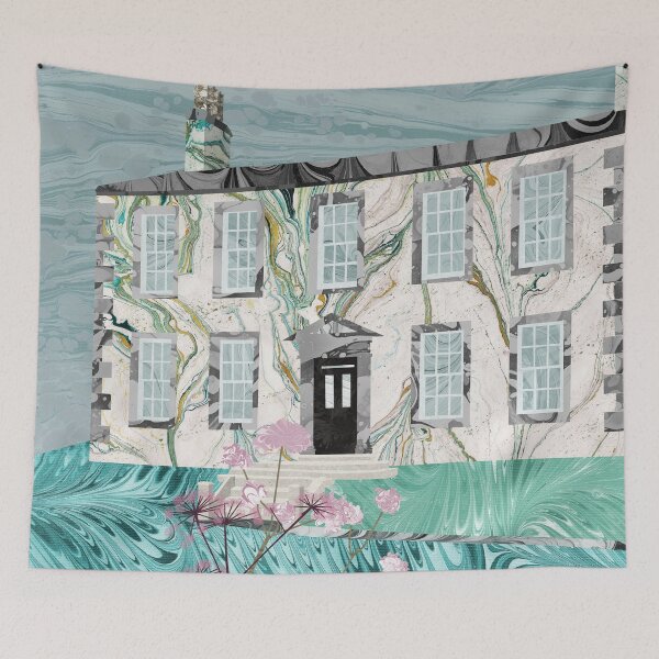 Item preview, The Bronte Sisters' Parsonage,Haworth : Collage in Marbled Bookbinding Paper designed and sold by MarbleCloud.