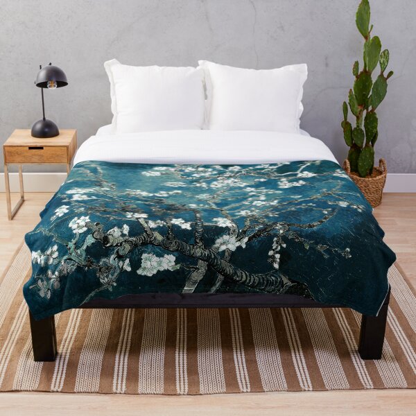 Van Gogh Almond Blossoms Dark Teal Plaid