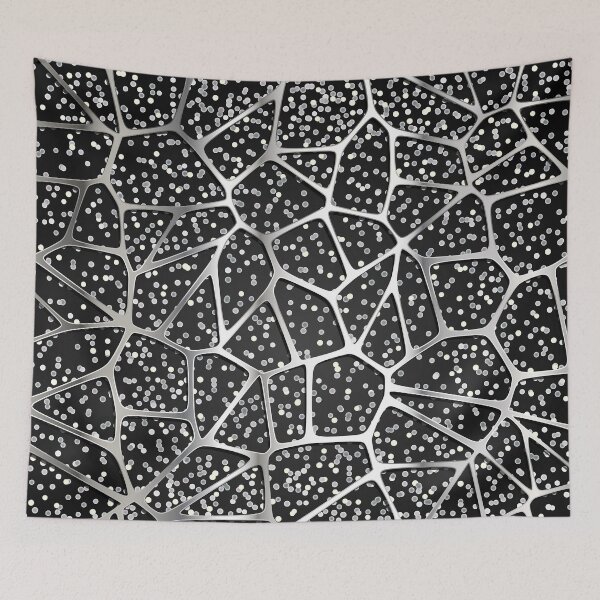 Item preview, pattern of Dark background with random light dots and shiny metallic abstract network  designed and sold by mashmosh.