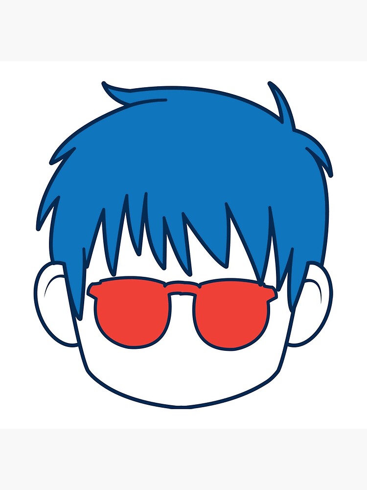 Lámina rígida «Impresionante chico anime con cabello azul y gafas de dibujos  animados» de elbakr | Redbubble