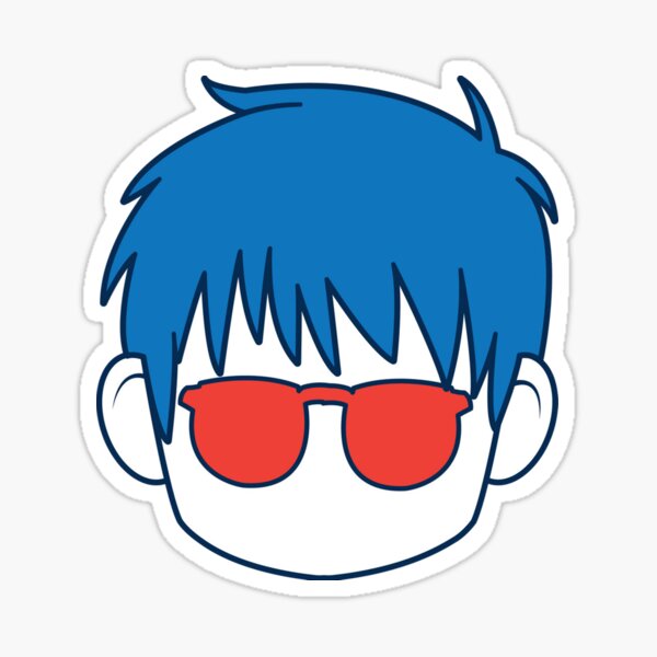 Cute Anime Boy Blue Hair And Glasses Cartoon Sticker By Elbakr Redbubble