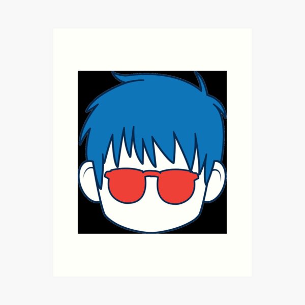 Cute Anime Boy Blue Hair And Glasses Cartoon Art Print By Elbakr Redbubble