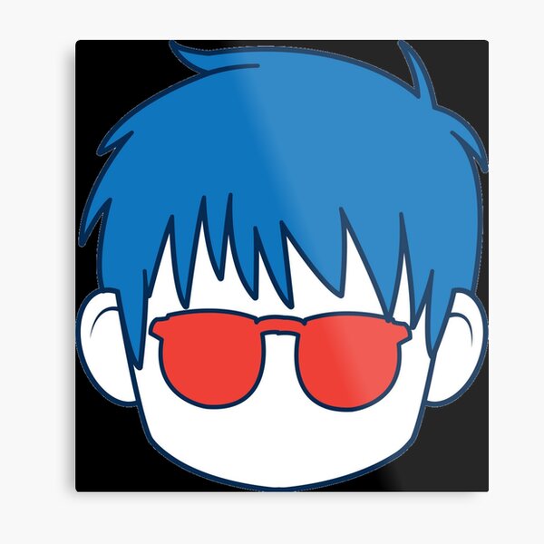 Anime Boy Blue Hair And Glasses Cartoon Metal Print By Elbakr Redbubble