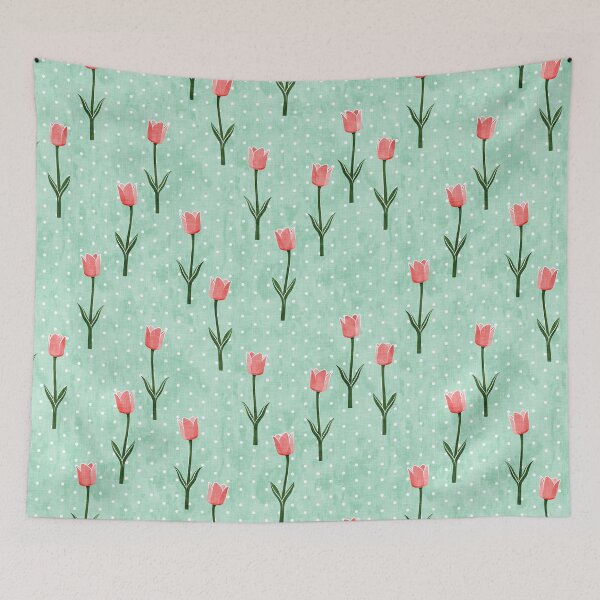 Item preview, Tulips - spring flowers - pink and aqua designed and sold by littlearrow.