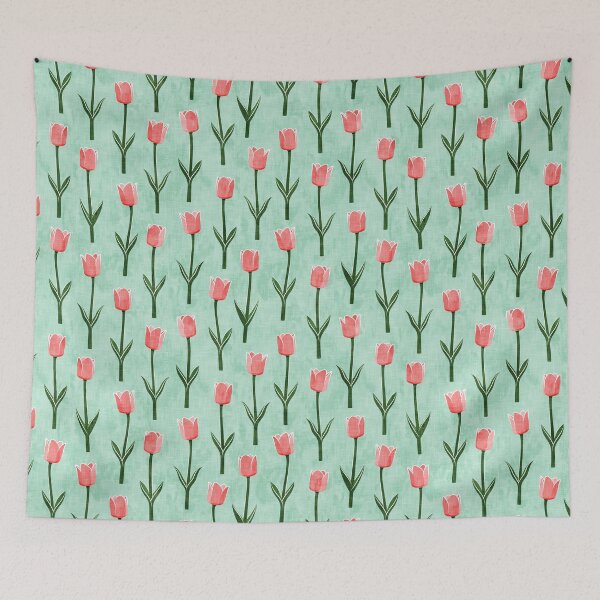 Item preview, Spring Tulips - spring flowers - pink and aqua designed and sold by littlearrow.