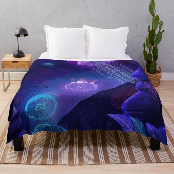Item preview, Glowing jellyfish, underwater landscape, surreal digital art designed and sold by Sofia Dimitriadou.