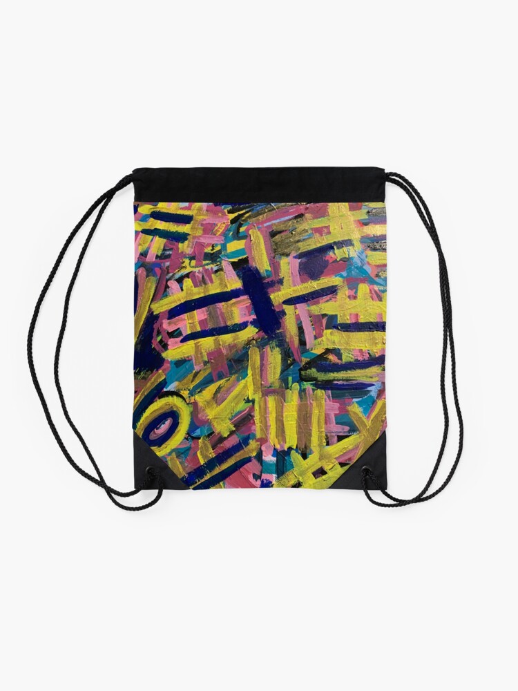 Alternate view of Chaos of Abstract Geometric Lines Drawstring Bag